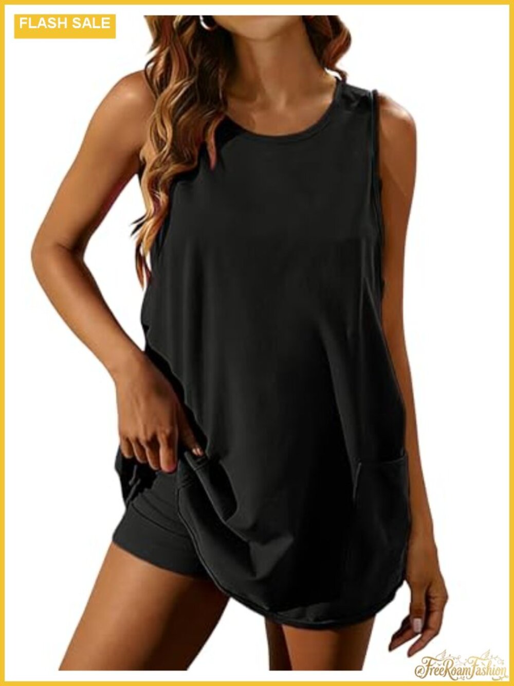 Women's Athletic Tennis Dress with Built-in Shorts Pockets Sleeveless Crewneck